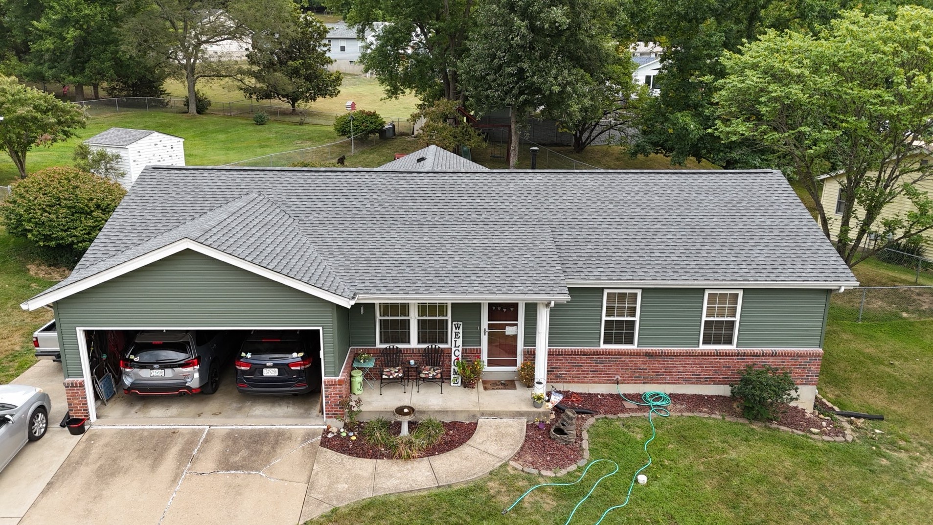 Aerial drone completed roof Arnold MO — Kodiak